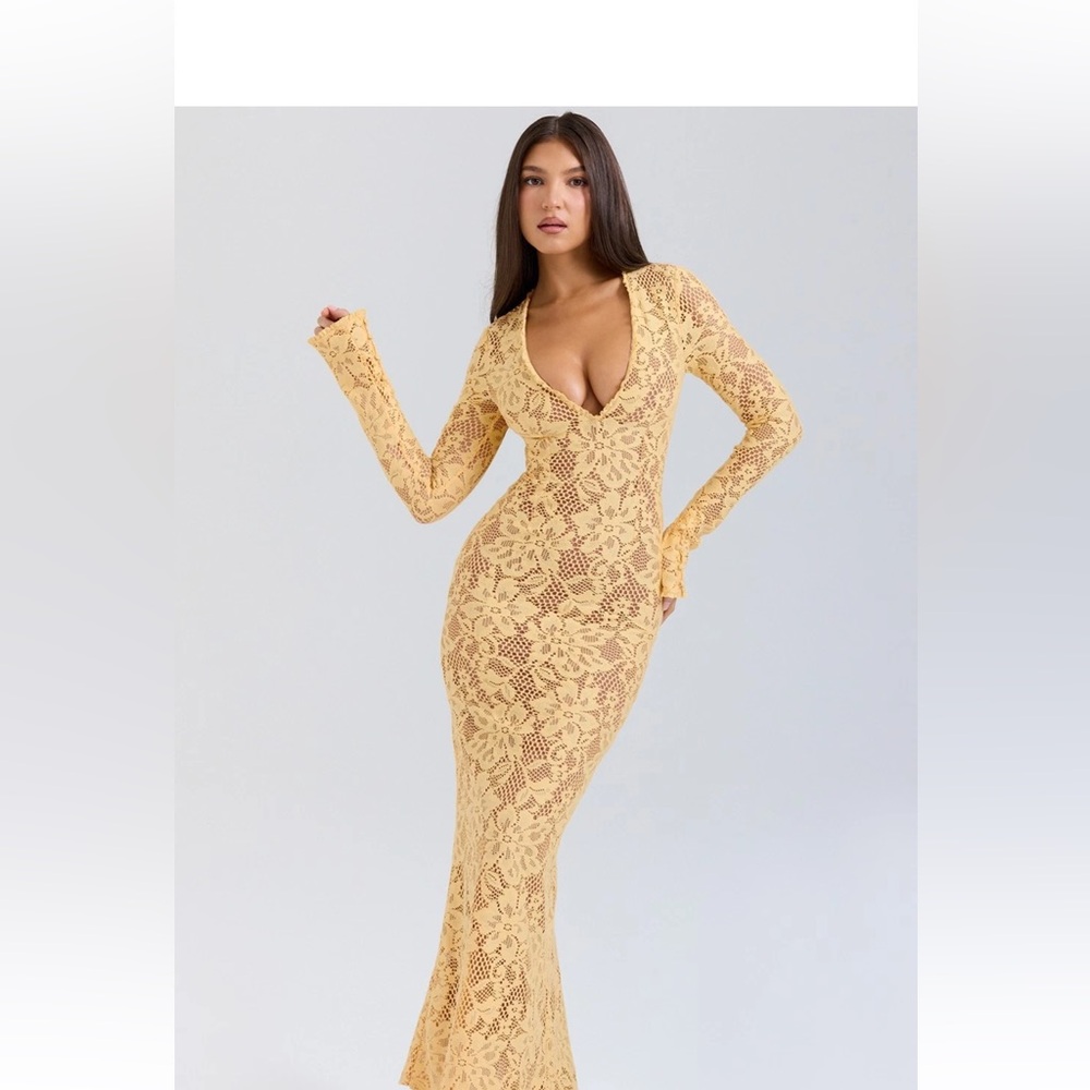 House of CB Long Sleeve Lace Dress in Yellow